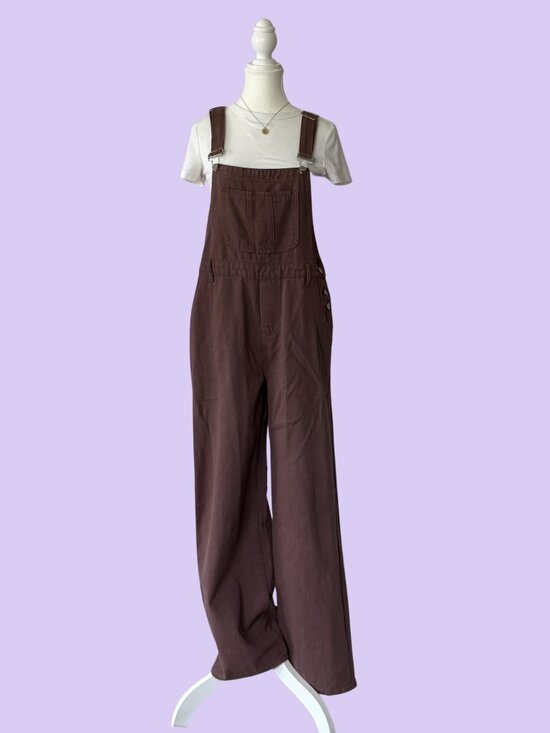 Pants - Dusty Rose Brown Wide Leg Overalls